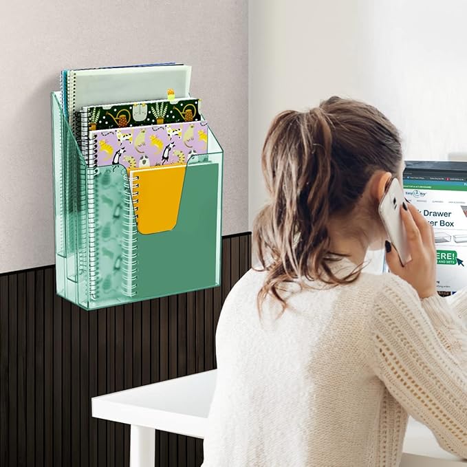 Acrimet Vertical Triple File Folder Holder Organizer, File Sorter (Plastic) (Clear Green Color)