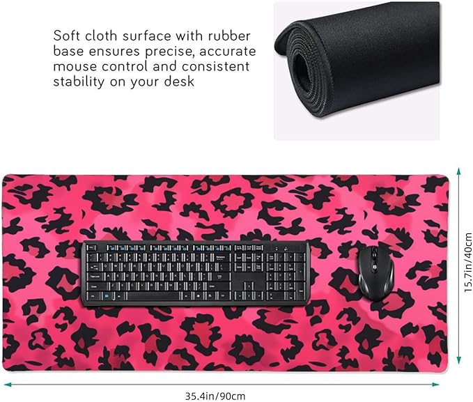 35.4 x 15.7 in, XXL Large Mouse Pad for Desk, Extended Keyboard Mouse Mat for Computer Office, Big Mouse pad with Stitched Edges, Gaming Pc-Pink Leopard Print