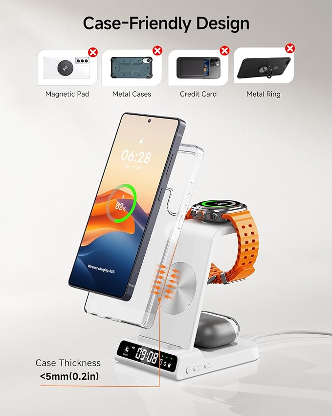 Wireless Charger for Samsung Devices, Wireless Charging Station for Galaxy S26 Ultra/S26+/S25 Ultra/S25+/S25/Z Flip7/S24/S23/S22/S21, for Galaxy Watch 8/8 Classic/7/Ultra/6/5, Galaxy Buds4 Pro (White)