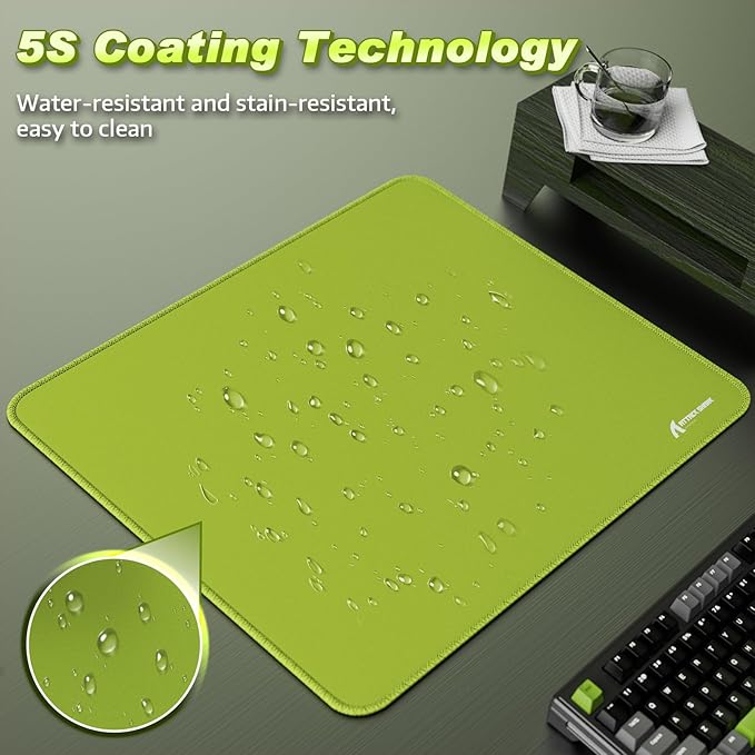 ATTACK SHARK CM02 Gaming Mouse Pad for Esports Speed Large Mouse mats for Desk Waterproof Surface Stitched Edges and Anti-Slip Rubber Base Size L Laminate 17.72” x 15.75” x 0.16” Green