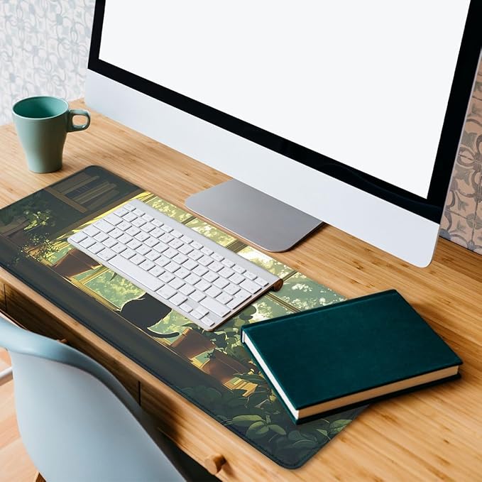 Black Cat Gaming Mouse Pad Cozy Plant XL Mouse Pad Large Mousepad Extended Laptop Keyboard Mat Gaming Desk Pad Mouse Mat Office Computer Keyboard Laptop 31.5"x11.8"