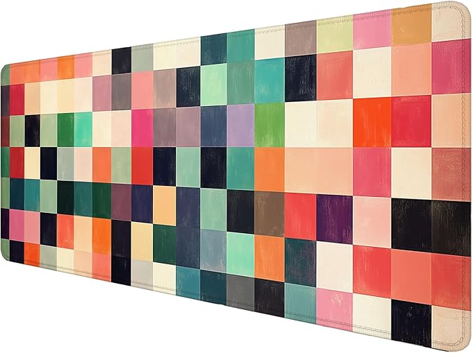 Colorful Checkerboard Gaming Mouse Pad Colorful Checkered Mousepad Extended Large Laptop Keyboard Non-Slip Rubber Base with Stitched Edges for Home Office Computer Keyboard Laptop 31.5x11.8 Inch
