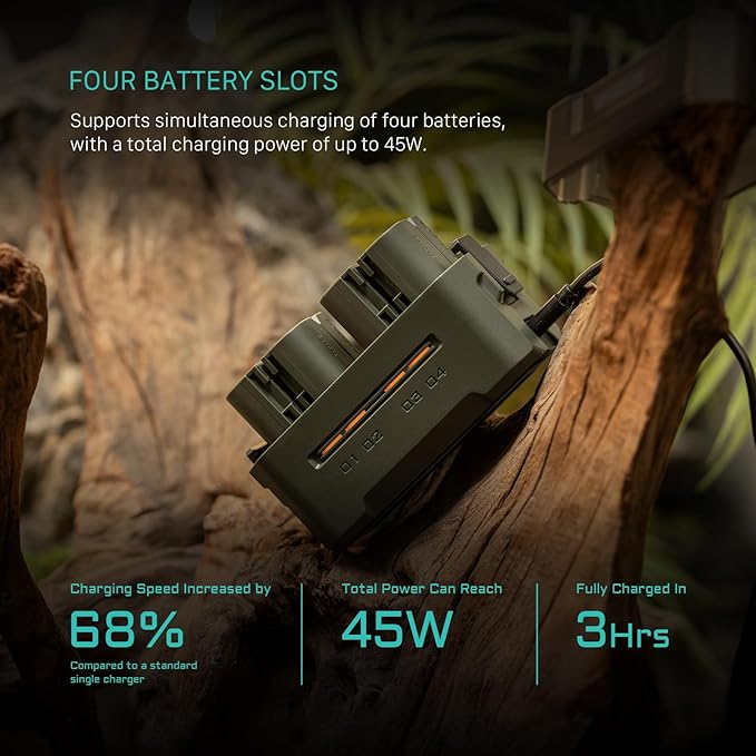 Tilta LP-E6P Charging Station Battery Kit, 4-Slot 45W PD USB-C Fast Charger | Compatible with Canon LP-E6 LP-E6P Cameras | Compact Portable Travel Charger, 2 Batteries - Green