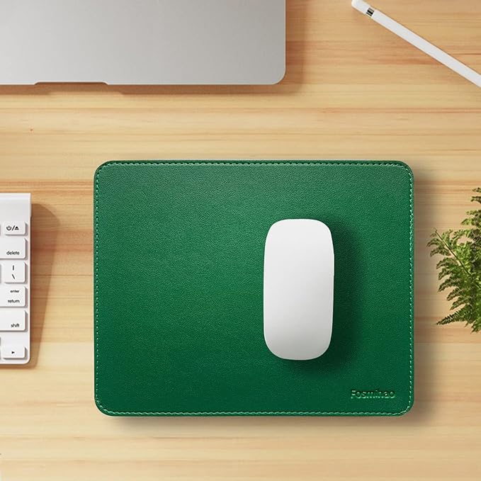 Leather Double Side Mouse Pad With Stitched Edge - Waterproof Ultra Thin for Computers, Laptop, Office & Home, 10.2 x 8.3 Inch, 1 Pack (Dark Green)