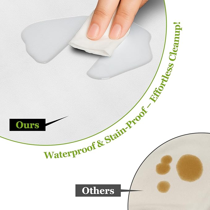 Warmstar Leather Table Cover 35 x59 Inch, 1.8MM Thick PVC Table Protector Waterproof, Desk Cover Protector Non-Slip Table Pad for Kitchen, Dresser, Gaming Desk,Dining Room Table，White
