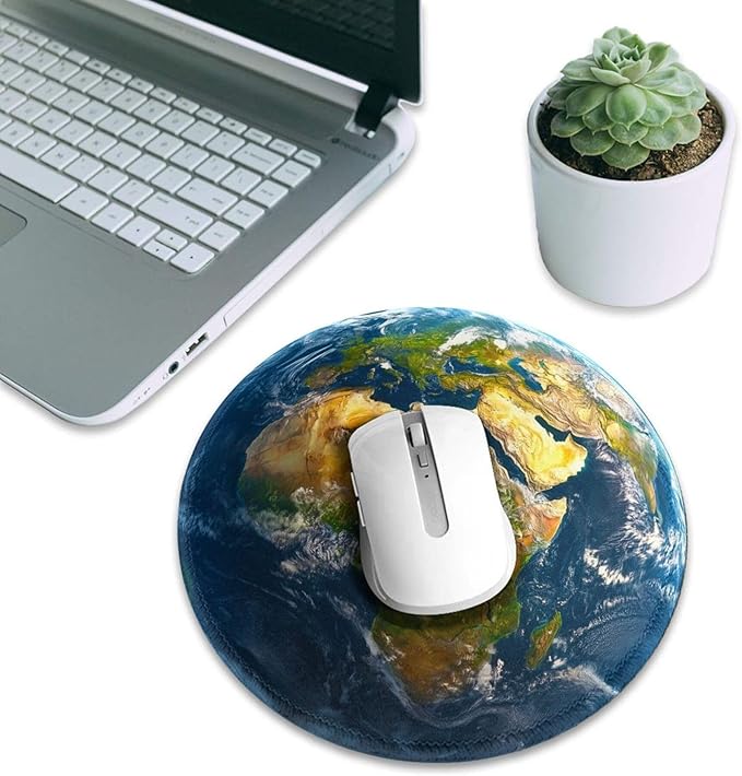 Earth Print Round Mouse Pad Premium Textured Mouse Mat Washable Mousepads with Extended Stitched Edges Non Slip Rubber Base Small Mousepad 7.9 X 7.9 X 0.12 Inches