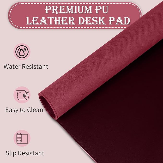 Large Desk Pad, 47.2" x 17" PU Leather Desk Mat for Desktop, Non-Slip Office Desk Mat for Desk, Desk Blotter Pad, Waterproof Computer Pad for Desk, Keyboard Mats for Home & Office (Burgundy)