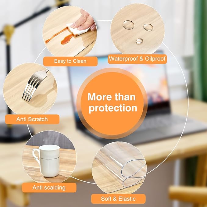 Clear Desk Mat, 27.5"x15.7" inch Large PVC Desk Protector Pad, Waterproof Non-Slip Round Edge Wipeable Writing Mat, Table Protector for Home Office