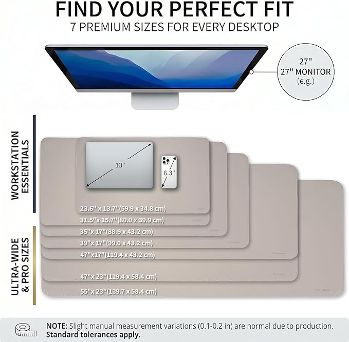 Large Desk Pad Non-Slip Desk Mat Protector for Keyboard Mouse Waterproof Vegan Leather Surface Faux Leather Laptop Mat Smooth Mouse Pad Premium Gift Tube Stone Gray 31.5" x 15.7"