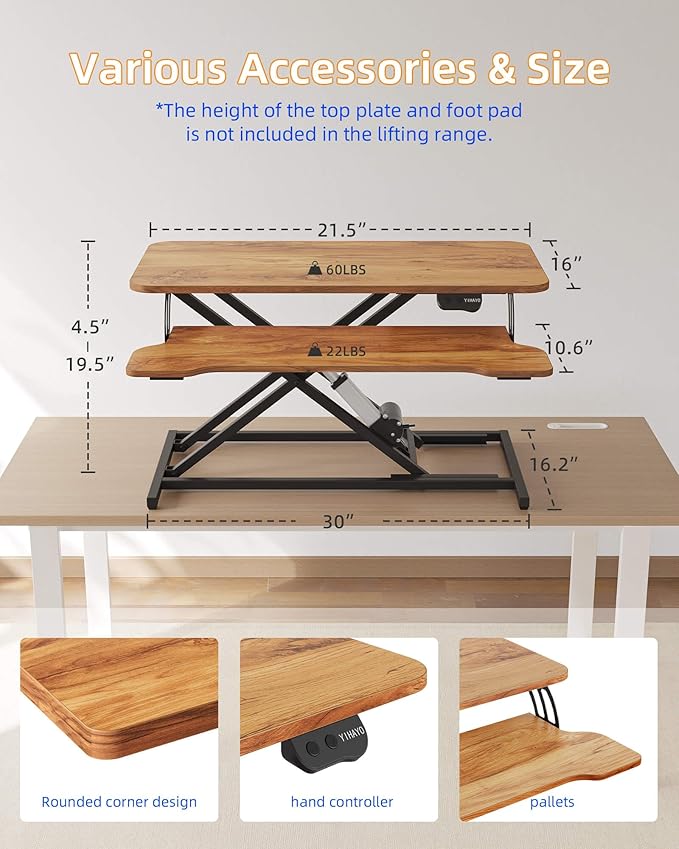 YIHAYO Electric Standing Desk Converter 32 inch, Sit to Stand Up Height Adjustable Desk Riser, Quick Sit to Stand Tabletop Dual Monitor Riser Workstation with Keyboard Tray, Rustic Brown