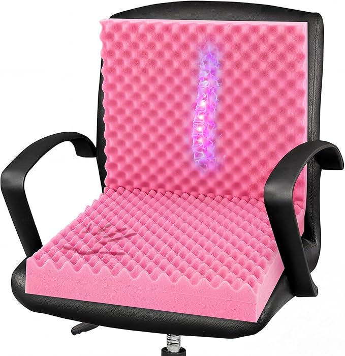 Geiserailie 1 Pcs 32 x 18 x 3 Inches Egg Foam Pad with Back Egg Foam Cushions Wheelchair Seat Cushion to Relieve Back for Office Chairs Wheelchairs Recliner Chair Accessories (Pink)