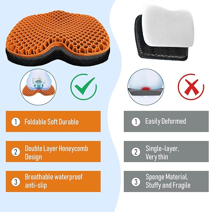 Kayak Seat Cushion, Thicken Anti Slip Waterproof Gel Kayak Seat, Portable Canoe Rowing Rubber Dinghy Pad for Stadium Sit in Kayak Inflatable Fishing Kayak Canoe Kayak Accessories