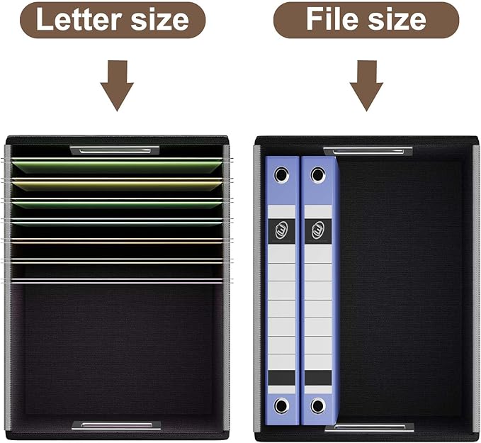 File Organizer Boxes with Lids, Collapsible Faux Leather Hanging File Folder Box Organizer with Plastic Slide, Decorative Home/Office Filing System Boxes for File and Folders Storage