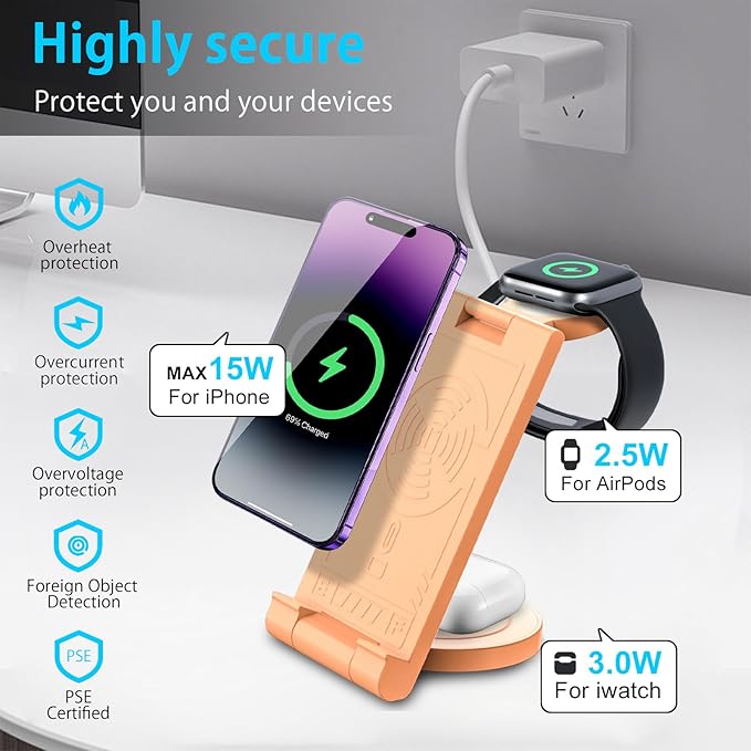 2024 Upgrated Wireless Charger: 3 in 1 Charger Stand Multiple Devices for Apple - iPhone 16 15 14 Pro Max 13 12 11 - Watch 10 9 8 7 6 5 4 3 2 SE and Ultra Series - Airpods 4 3 2 Pro