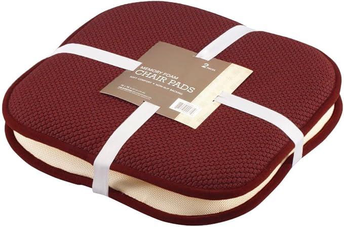 GoodGram 2 Pack Non Slip Ultra Soft Chenille Premium Comfort Memory Foam Chair Pads/Cushions - Assorted Colors (Country Burgundy)