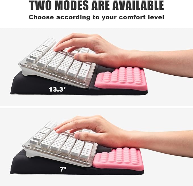 Keyboard Stand with Wrist Rest，Ergonomic Wrist Pad Memory Foam Keyboard Riser Holder Tray with Non-Slip Base, Pain Relief for Work Study Game (Black and Pink)