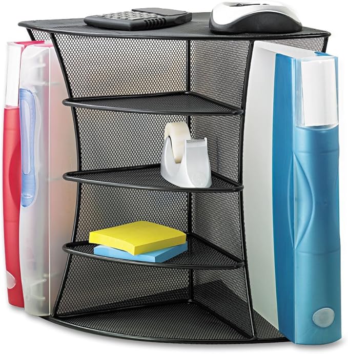 Safco 3261BL Onyx Mesh Corner Organizer - Durable Steel Mesh Corner Storage and Desk Top Organizer. Space Saving, For Home, Office & Classroom Organization, 13" x 15" x 11 , Black