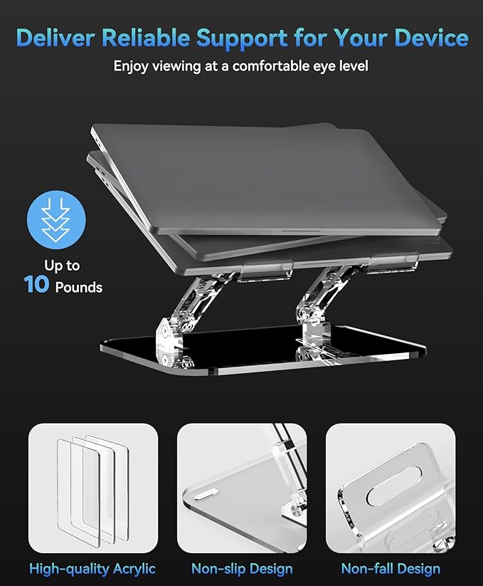 Lpoake 2 Pack Acrylic Laptop Stand for Desk, Adjustable Ergonomic Laptop Riser, Portable Foldable Computer Stand, Compatible with 10 to 15.6 Inches Notebook and MacBook, Clear