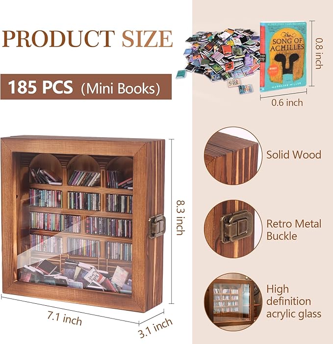 Anxiety Bookshelf – Mini Books Display for Stress Relief and Fun Decor, Perfect Decorative Miniature Library for Book Lovers, Ideal for Home Decor, Office Décor, and Thoughtful Gift Giving - Pine Wood