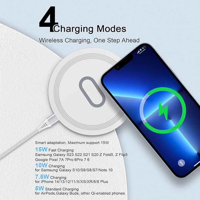 Wireless Samsung S24 FE Phone Charger for Android Wireless Fast Charging Pad Compatible for Galaxy S26 S25 Ultra S23 S22 S21 S20 FE Z Fold Flip 7 6 5, Moto G Stylus/Power,15W Wireless Charger Station