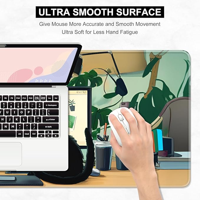 Desk Pad, 32" x 16" XXXL Extended Large Gaming Mouse Pad, Desktop Decor Desk Mat, Men Women Office Supplies and Accessories, Cute Anime Mouse Mat for Laptop & Keyboard, Office Black Cat