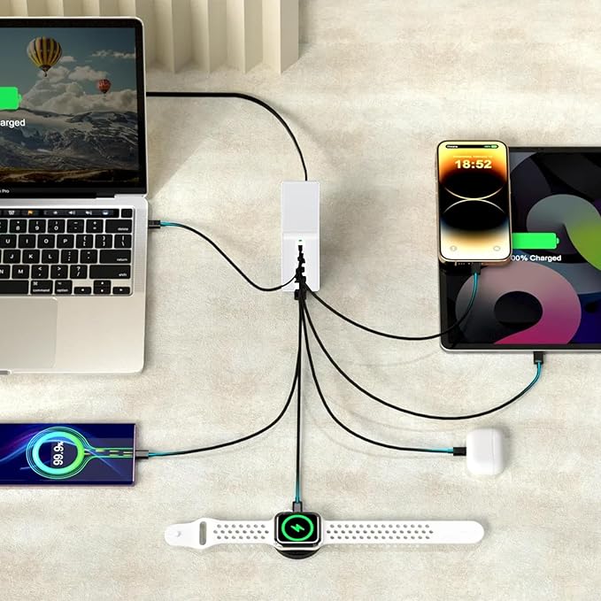 USB C Charger Station 200W 7 Port GaN Fast Charging Block, Multiport PD QC3.0 Brick Hub Compatible with Laptop MacBook Pro/Air, iPad, iPhone 17/16/15, Galaxy S23/22, DELL, Steam Deck(White)