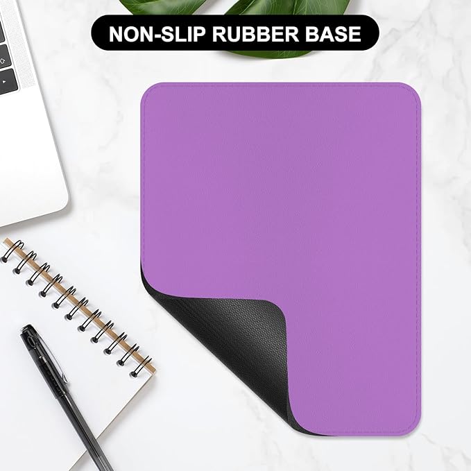 Leather Mouse Pad, Office Mouse Mat Non-Slip Rubber Base Stitched Edge Washable Waterproof Rectangular Mousepad for Office Gaming PC Laptop, 9.8" x 7.9", Purple