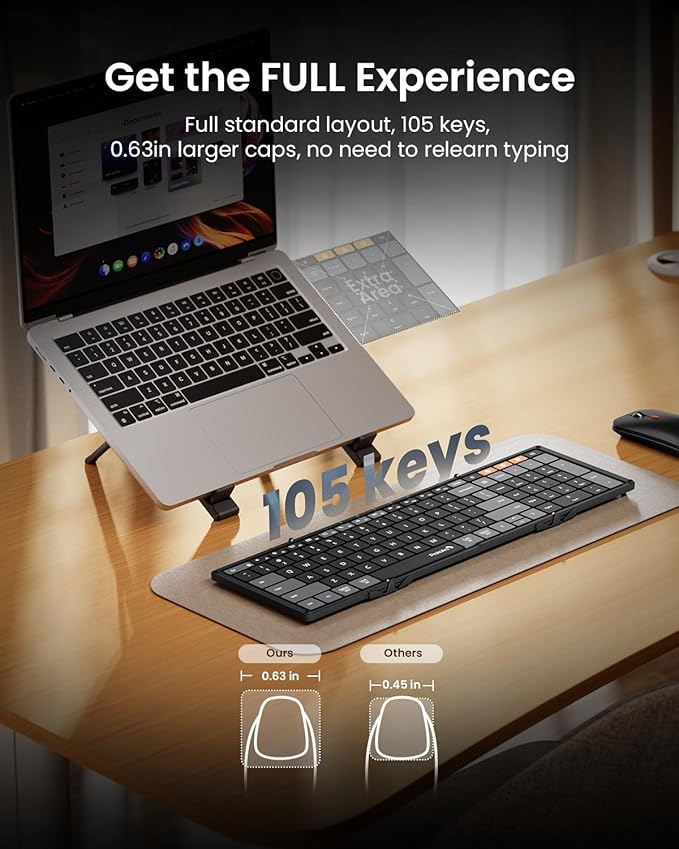 ProtoArc Foldable Keyboard Mouse Combo, XKM01 CaseUp Portable Bluetooth Keyboard and Mouse with Laptop Stand, a Mobile Work Solution for On-the-Go, Compatible with Laptop PC MacBook Windows Mac OS