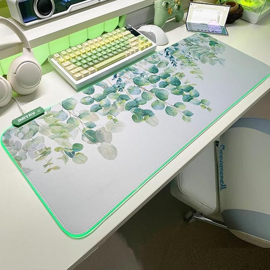 JMIYAV RGB Gaming Mouse Pad PC XL Large Extended Glowing Led Light Up Desk Pad Non-Slip Rubber Base Computer Mouse Pad Cute Mousepad Mat Spring Willow