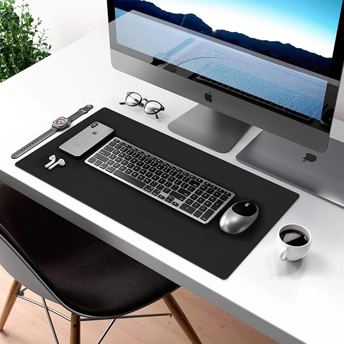 Aothia Double-Sided PU Leather Desk Pad - Non-Slip Large Mouse Pad & Desk Mat for Office, Home - Waterproof, Easy to Clean, Durable Dual-Sided Surface (36" x 17", Black)