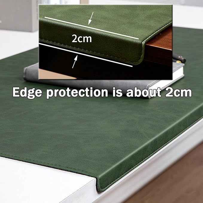 Leather Edge-Locked Desk Pad with Edge Protector, Non-Slip Large Office Computer Mouse Mat, Waterproof Desk Blotter Table Protective Pad for Writing Work (Dark Coffee,31.5"x15.7")