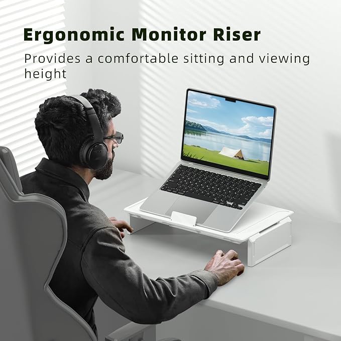 Heymaster Ergonomic Monitor Stand Riser, Laptop Stand Foldable Muti-Angle Adjustable Portable Foldable Stand with Heat-Vent Compatible with MacBook, Air, Pro, Surface Laptop (9-17 inches) (White)