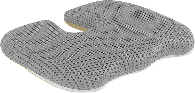 Gooo&Ma Office Chair Cushion - Air Fiber Seat Cushion for Tailbone Pain Relief, Breathable Cooling U-Shape Desk Chair Pad for Car & Gaming, Ergonomic Memory Foam Alternative Washable(Grey)