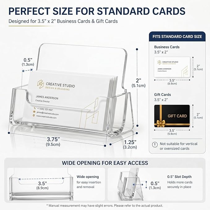 Lineshading 10 Pack Business Card Holder Desk Clear Acrylic Name Card Display Stand Tabletop Vertical Organizer Fits 3.5" x 2" Standard for Office Marketing Wedding Businesses Event Planning
