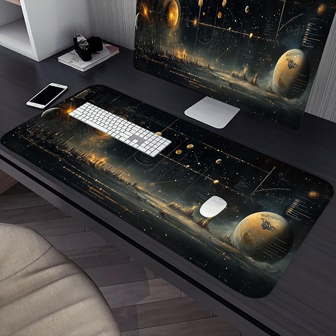 Celestial Map Desk Pad Mouse Pad Space Satellite Future Earth Surreal Mousepad XL Large Gaming Mouse Pad Laptop Keyboard Mat Desk Pad 31.5"x11.8" Office Computer Keyboard Laptop Home