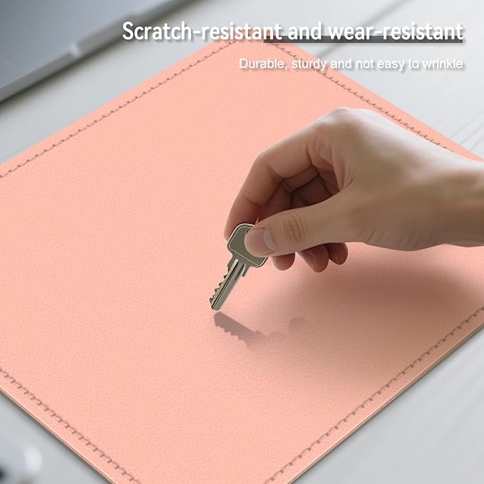 Leather Mouse Pad with Stitched Edge, Waterproof Gaming Mouse Mat for Computers, Laptop, Office & Home (Pink, 11"*8")