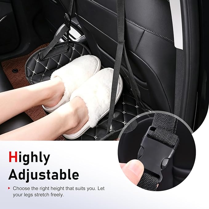 Car Foot Hammock, Leather Comfortable Car Seat Foot Rest, Ergonomic Vehicle Seatback Legs Relaxation Accessory, Universal for Traveling Camping Office (Black & White)