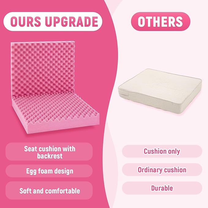 Geiserailie 1 Pcs 32 x 18 x 3 Inches Egg Foam Pad with Back Egg Foam Cushions Wheelchair Seat Cushion to Relieve Back for Office Chairs Wheelchairs Recliner Chair Accessories (Pink)