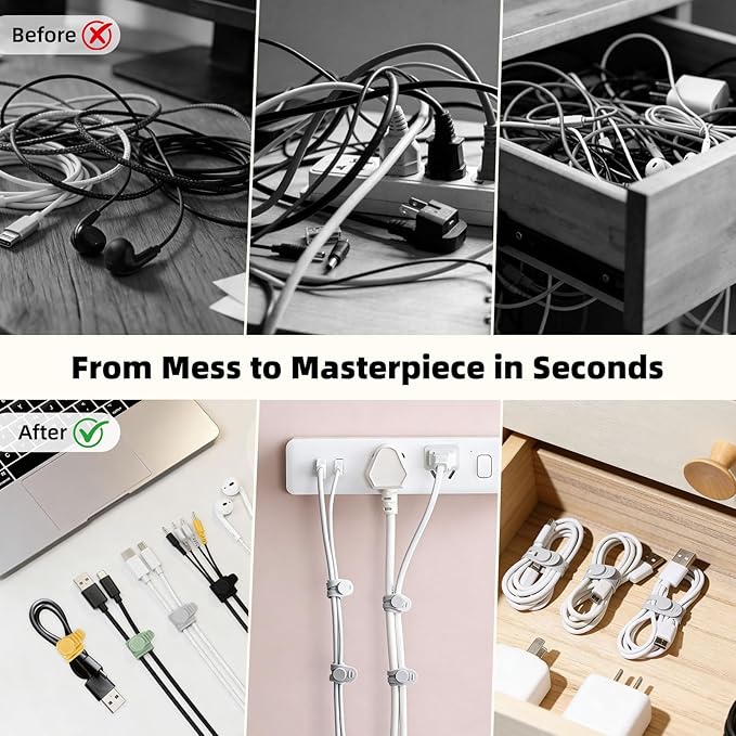 28Pcs Silicone Cable Ties Reusable, Multipurpose Cable Management Organizer, Adjustable Fastening Cable Straps with Locking Buckles, High Elasticity Cord Organizer, Travel Essentials (5.2in, 4Colors)