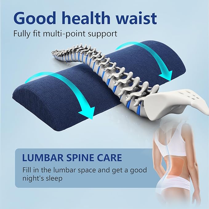 Cozyhealth - 3.15" H*23.6" L - Soft Lumbar Pillow for Sleeping, Memory Foam Back Lumbar Support Cushion for Lower Back Pain Relief Bed Waist Sleep Support Pillow for Side, Back (Dark Blue, Large)