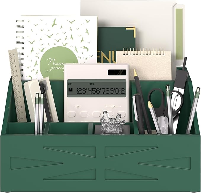 Wood Mail Organizer Countertop,Farmhouse Desk and Kitchen Countertop Storage, Letter Sorter, Desk Mail and Bill Organizer, Desktop File and Paper Holder (Green)