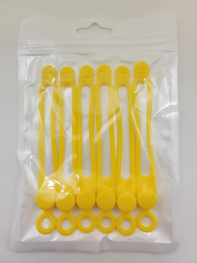 Set of 6 Yellow Silicone Cable Straps Organizer, Wire Management Ties for Bundling Phone Charger Cables, Earphones, Computer Cords, Organize Home Office (Yellow6)