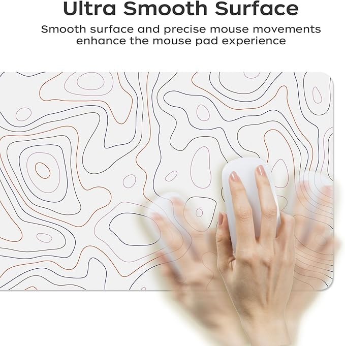 White Topographic Map Desk Mat 35.4" x 15.7", PU Leather Computer Laptop Mat, Non-Slip Waterproof Mouse Keyboard Pad, Large Desk Blotter, Leather Writing Matt for Work/Home 35.4"x 15.7", Topographic