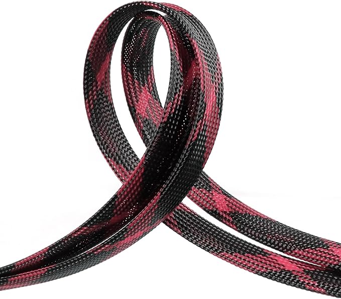 Braided Cable Sleeve, 33ft Expandable Wire Loom for Automotive Wiring Harness & PC Case, Pet-Proof Chew Resistant Cord Protector, Flexible Cable Management (Black-Pink, 4mm (5/32"))