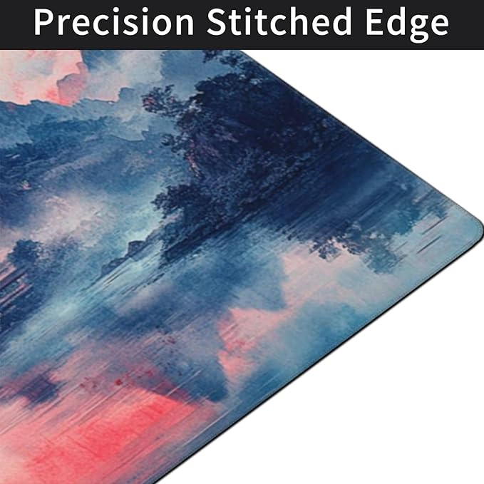 Landscape Ink Painting Gaming Mouse Pad, Extra Large Gaming Mouse Pads, Waterproof, Non Slip, Big Computer Mousepad Mice Pads Desk Pad Stitched Edges for Women Office Home (48"x24", Pink)