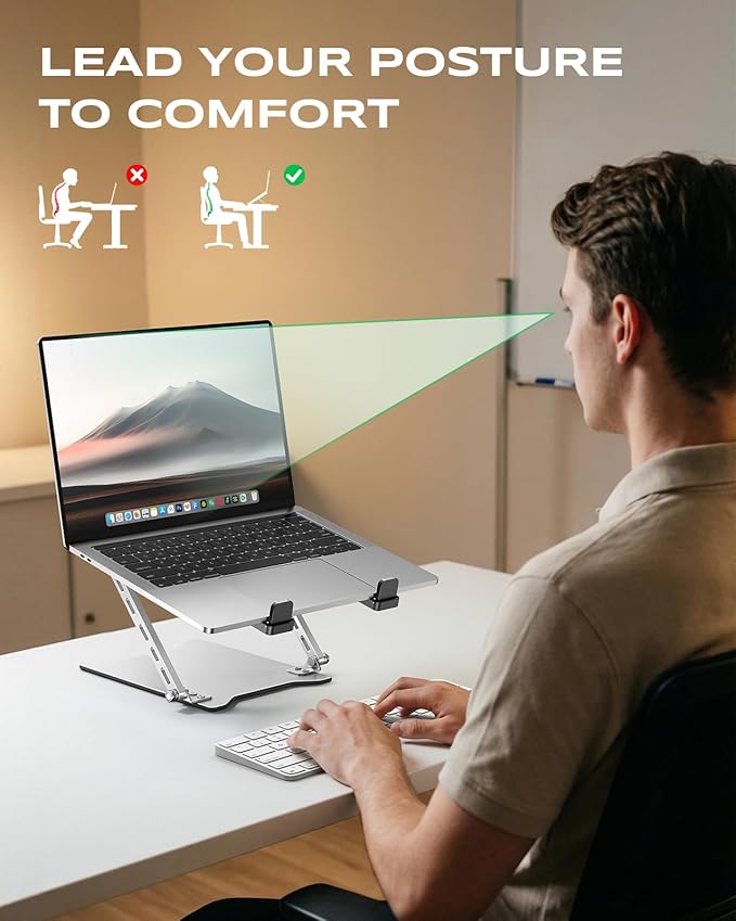 RIWUCT 2026 Ultra-Slim Portable Laptop Stand for Desk, Height Adjustable & Dual-Bar Support Laptop Riser Holder, Ventilated Computer Stand, Compatible with MacBook/Dell/HP(10-15.6"), Gifts for Men/Dad