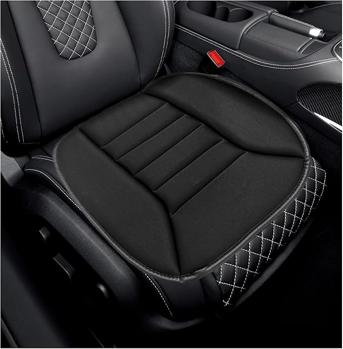 povtii Car Seat Cushion, Non-Slip Bottom Cushion for Car Driver Office or Home Chair, Breathable Pressure Relief Seat Pad with Memory Foam, Car Accessories Fit Most Vehicles (Black)
