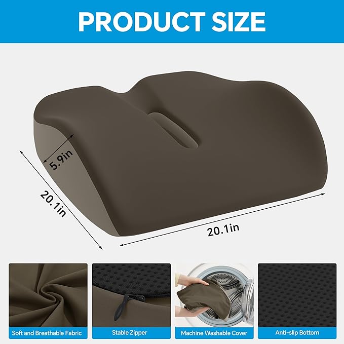 ROYALAY Ergonomic Recliner Cushions for Elderly, Memory Foam Recliner Cushions for Long Sitting, Chair Seat Pad for Back Pain with Detachable Cover(Brown)