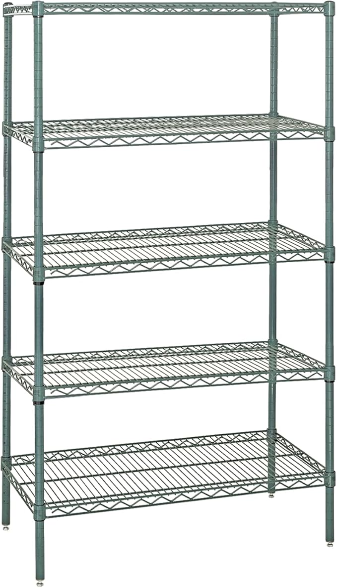 Quantum Storage Systems WR74-2142P-5 Wire Shelving Starter Kit, 42" W x 21" D x 74" H, 600 lbs Capacity, Carbon Steel, Epoxy Coated, Green, NSF