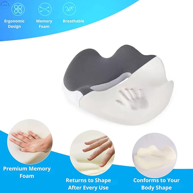 Seat Cushion for Tailbone & Coccyx Pain Relief – Orthopedic Memory Foam for Office Chair, Car & Wheelchair | Sciatica & Back Support | Non-Slip Breathable Washable Cover | Posture & Pressure Support